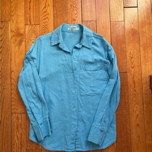 Abercrombie Blue Linen-blend Oversized Button-Up Shirt